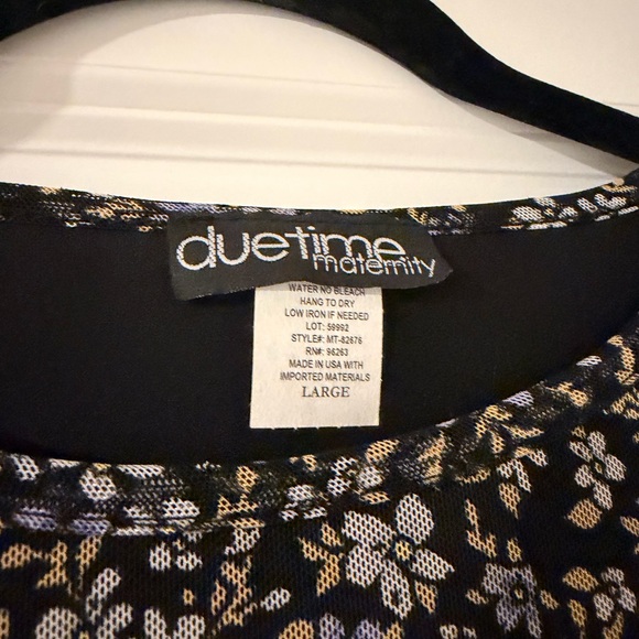 Duetime Maternity Black Floral Short Sleeve Top Size L NWT - Picture 4 of 8